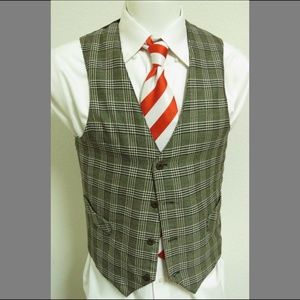 Sz S Tan Plaid Natural Issue Mens #43W Suit Vest